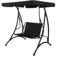 Patio Steel Two Person Canopy Swing Chair Hammock Seat Cushioned Comfortable Seats Brown Porch Garden Swing